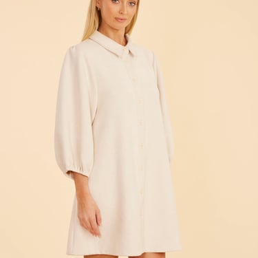 Faux Suede Puff Sleeve Shirt Dress