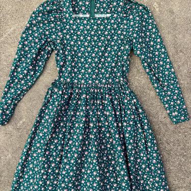 Vintage 1980s Laura Ashley Green Ditsy Floral Cotton Day Dress US 10 Medium by TimeBa