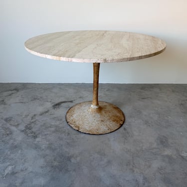 Vintage Tulip Metal Base Dining Table with Italian Travertine Top – Outdoor 
