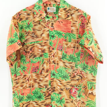 Vintage 70’s Men's Waikiki Holiday Hawaiian Aloha Shirt, L 