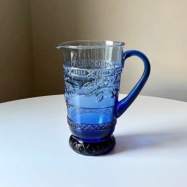 Large 48oz Garden Harvest Blue Glass Pitcher by Mikasa 