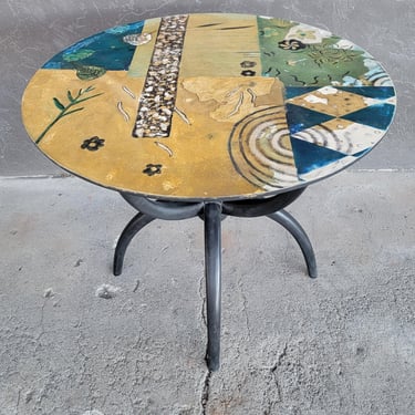 Circular Side, Game or Dining Table with Abstract & Mosaic Tile Decoration 