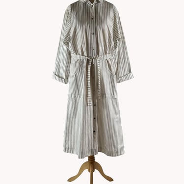 Marimekko 1970s Black & White Striped Cotton Coat Dress Size S/M 