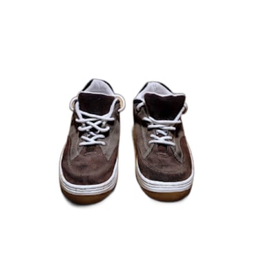 Brown Suede Leather Low Top Sneakers Mens Sz. 8 White Laces Retro Skate Style T9 