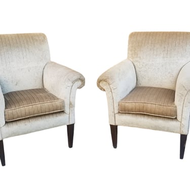 Victorian Flared Arms Velvet Club Chairs - Pair