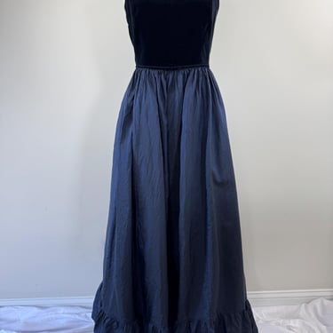 1980s Laura Ashley Navy Formal Dress 