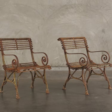 PAIR OF SAINT SAUVEUR 'ARRAS' IRON ARM CHAIRS, FRANCE C1900