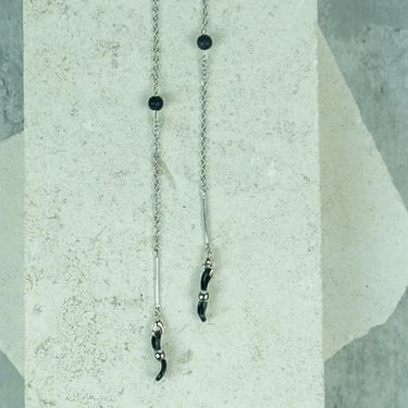 Silver Lava Bead Eyeglass Chain: Stainless Steel Sunglasses Strap 