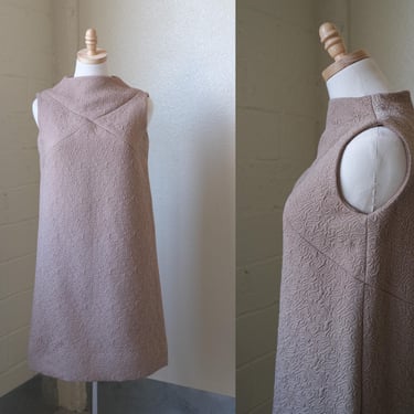 1960s Vintage Mod Dress | Classic Boatneck, Sleeveless, Textured Fabric 