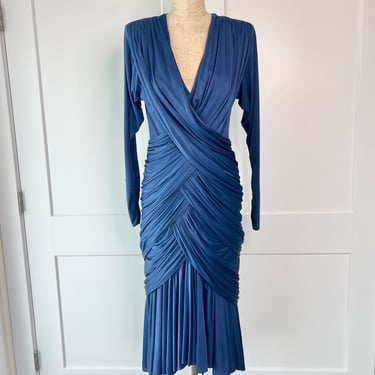 Vintage 1980s Tadashi Extreme Ruched Event Wear Dress 