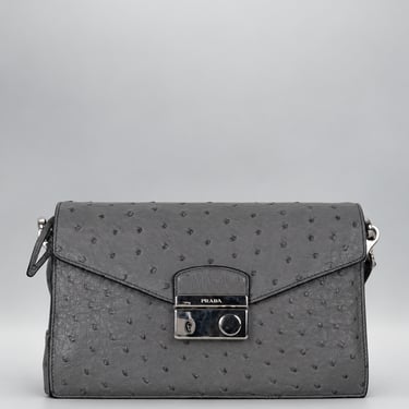 PRADA, Ostrich Leather Flap Bag, Grey