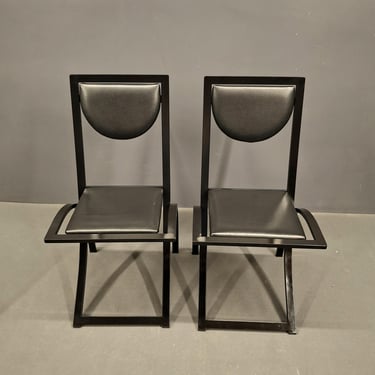 Pair of KFF Sinus Chairs Black Leather Vintage German Design Dining Chairs Mid Century Modern 1980s 