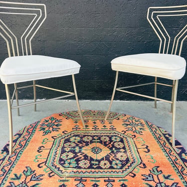 Italian Metal And White Leatherette Martini Side Chairs