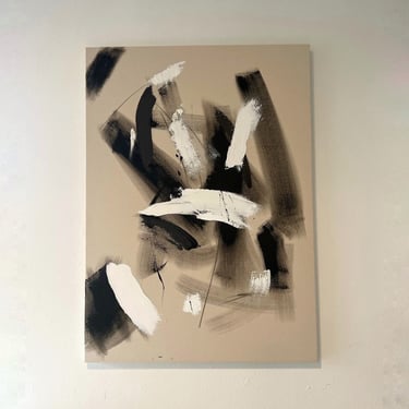Large abstract painting 50&rdquo; by 36&rdquo; , textured painting , black and white 