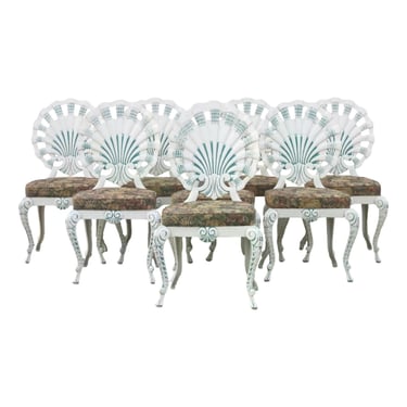 Set of 8 Brown Jordan Aluminum Grotto Shell Back Dining Chairs Original Vintage 