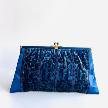 Vintage blue Velvet devoré and satin clutch 50s attributes to gucc 