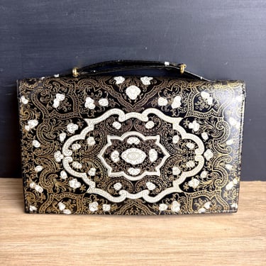 Florentine leather gilt embossed clutch - mid century Italian bag 