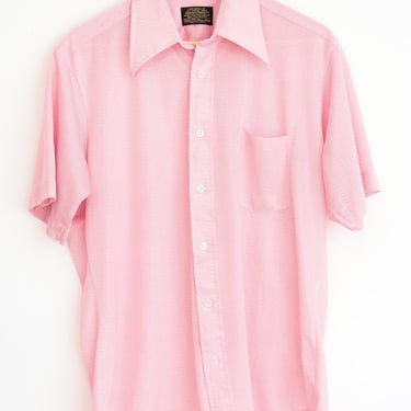 Vintage 70's Men’s Sears Pink Knit Geometric Short Sleeve Shirt, Approx. L 