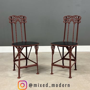 Antique Cast Iron Folding Art Nouveau Chairs - A Pair 