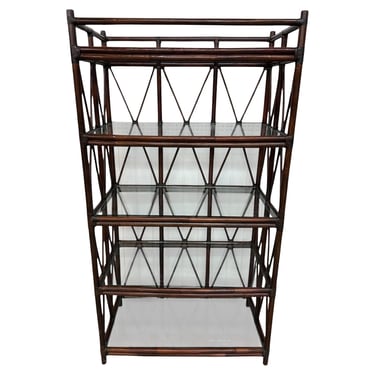 Vintage Dark Walnut Bamboo Etagere 