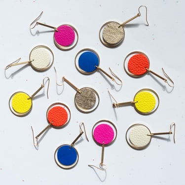 Leather Circle Orbit Earrings in Vivid Colours 