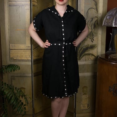 Edwardian Bathing Suit - Iconic Vintage 1910s Crisp Wool Bathing Costume Over Dress with Polka Dot Trim, Volup XL Plus Size 