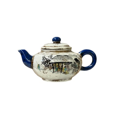 Oriental Zisha Clay White Glaze Scenery Graphic Display Art Teapot GB782E 