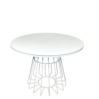 Round White Dining Table | Knoll-Style Wire Base | Mid-Century Modern Style 