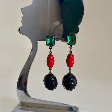 Art Deco style  Egyptian Revival Earrings Scarab beetle cabochon  flapper 1920s Art Deco by BakeliteBa
