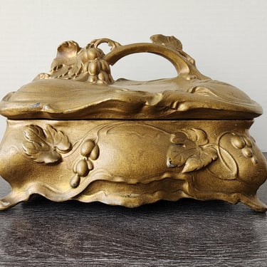 Antique Art Nouveau Jewelry Dresser Box with Silk Lining 6.25