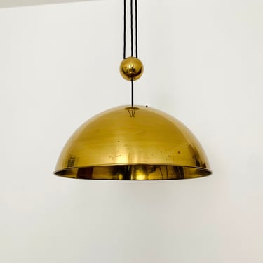 Large Adjustable Mid-Century Modern Brass Pendant Lamp by Florian Schulz | 1960s 