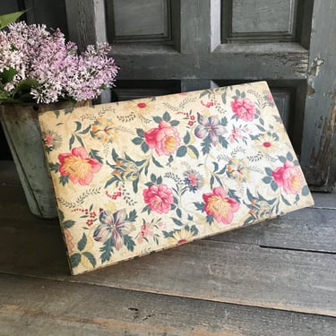 French Boudoir Box, Floral Cotton Dresser Box, Au Louvre Paris Label, Sewing, Keepsake, Jewelry, French Farmhouse 
