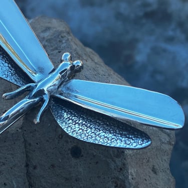 Large Lifelike Dragonfly Vintage Mexico Sterling Silver Insect Pin / Brooch 
