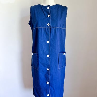 Vintage 1960s Carol Brent  Navy Shift Dress / M 