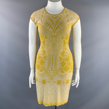 AZADEH Size L Yellow Viscose Blend Geometric Knee Length Dress