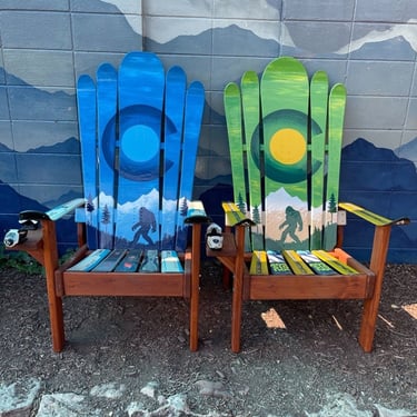 Blue Sky and Green Forest Sasquatch Bigfoot Adirondack Ski & Snowboard Hybrid Chair, Patio and Deck Chairs, Customized, Unique Gift Idea 