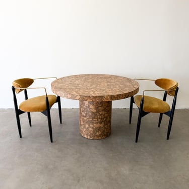 Vintage 1970s Mid-Century Modern Round Cork Veneer Dining Table 