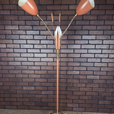 Mid Century Double Shade Pink Lily Lilypad Gooseneck Floor Lamp 