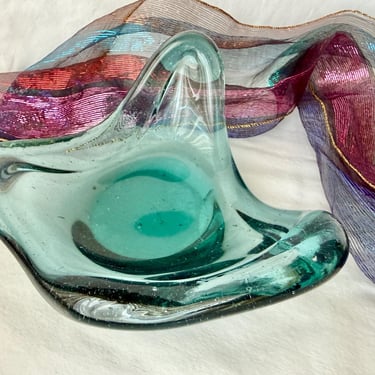 Artsy Glass Bowl, Murano Dish, Bubbles, Blown Glass, Dresser Dish, Mid Century, Vintage 