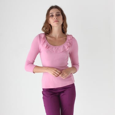 Y2K Bubblegum Frilly Ruffle Collar Scoop Neck Top by Review 