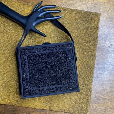 Vintage Black Beaded Purse by Deutz 1960s Mid Century Box Bag Top Handle Evening Clutch 