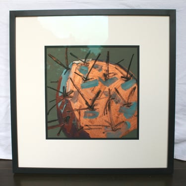 Copper cactus mixed media original art, framed and matted | original Texas and southwestern art | copper, green, black and purple | vibrant 