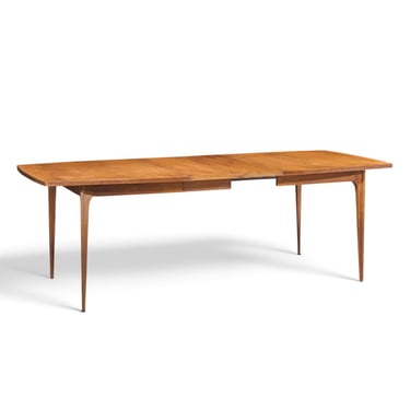 Broyhill Brasilia Mid Century Walnut Expanding Dining Table with 2 Leaves- mcm 