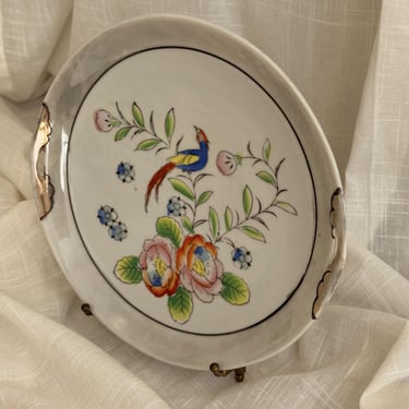 Vintage Japanese Lusterware Plate Hand Painted Bird | Iridescent Floral Chinoiserie | Grandmillennial Wall Plate | MCM Japan Collectible 