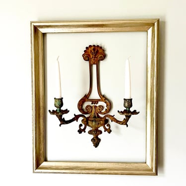 Vintage Art Nouveau Aged Metal Wall Sconce Candle Holder 