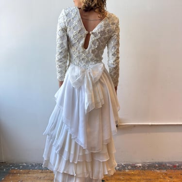 1980s Vintage Tiered Chiffon Romantic Wedding Dress 