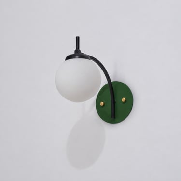 1950s Italian Curved Wall Sconce with Opaline Globe and Green Backplate 