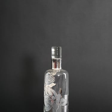 Vintage 1950s Rockwell Floral Sterling silver overlay Glass decanter 