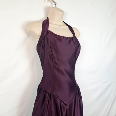 Vintage 90s Deep Purple Halter Prom Dress 