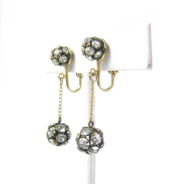 Vintage Dangling Rhinestone Earrings, Dangling Ball Earrings, Glamour Girl, Sparkly Rhinestones, Modern Bride Jewelry, Clip on Earrings 